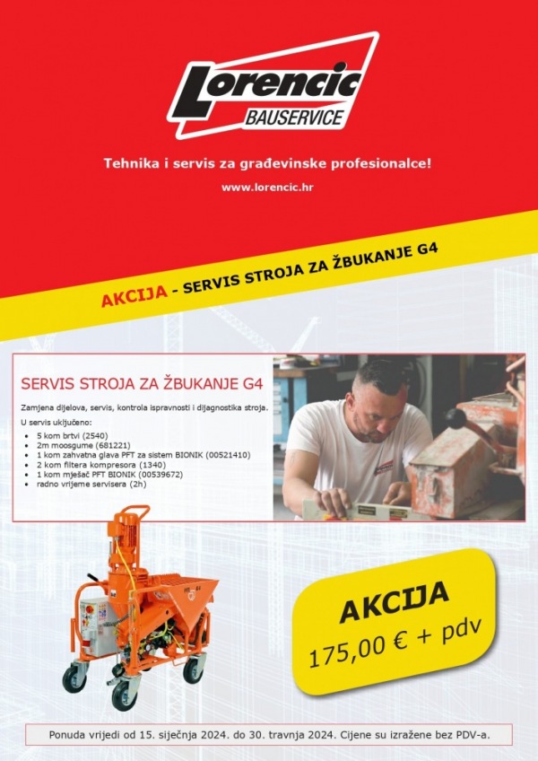 AKCIJA - servis stroja za žbukanje G4