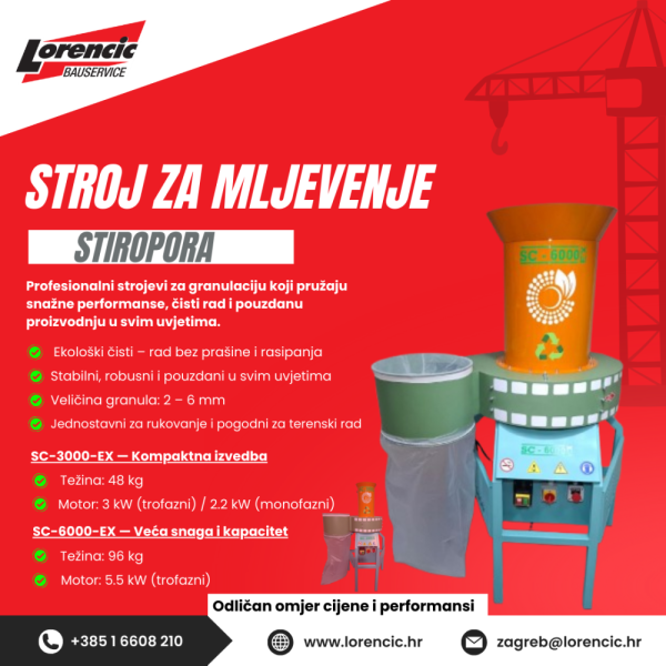 NOVO - STROJ ZA MLJEVENJE STIROPORA