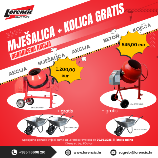 MIJEŠALICA + GRAĐEVINSKA KOLICA GRATIS